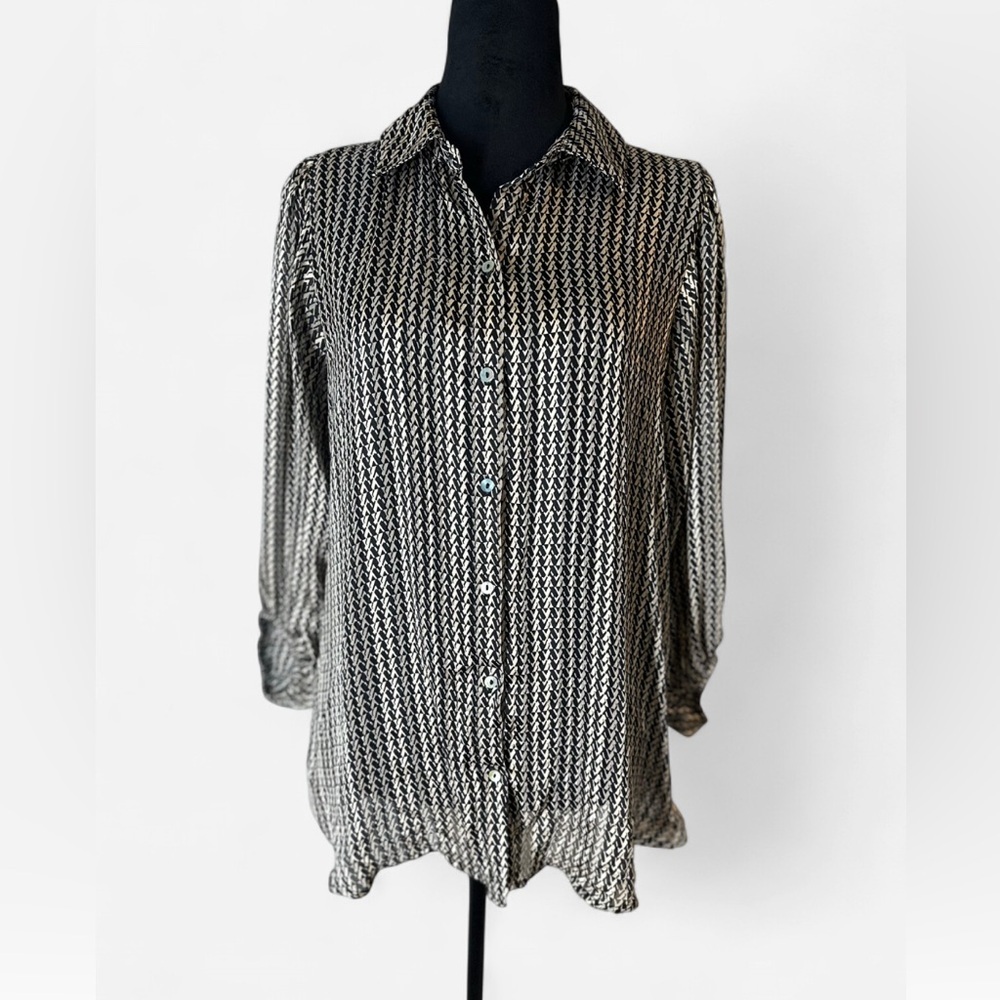 Elegant Cream and Black Button Down Shirt